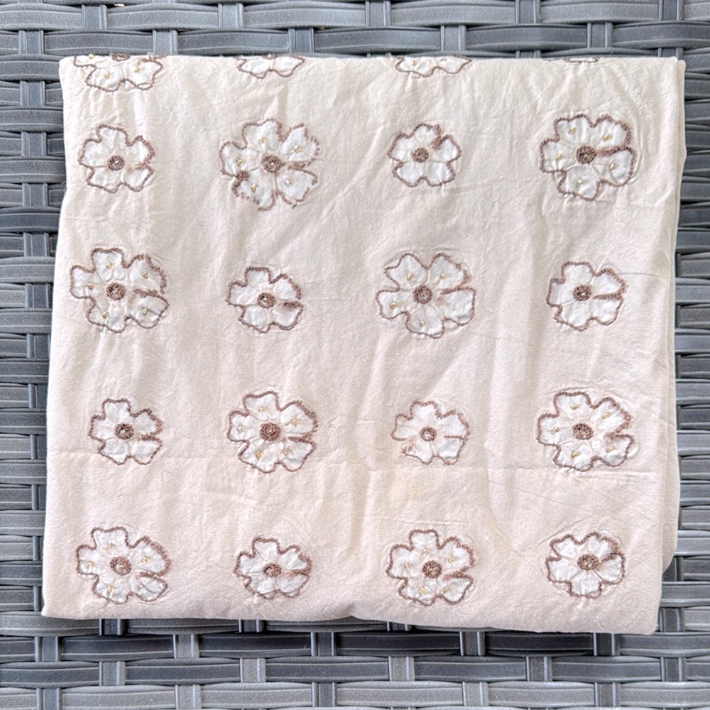 1.5 Yards Floral Embroidered Beaded Fabric
